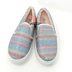 Josiny Girls Sparkle Pastel Strip Pink/Blue Slip on Sneaker Size 3 NEW